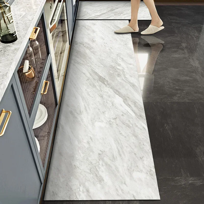 

Kitchen Carpet Pvc Mat Waterproof Marble Texture Floor Mats Non-slip Oil-proof Leather Long Strip Rug Alfombras De Cocina 주방바닥매트