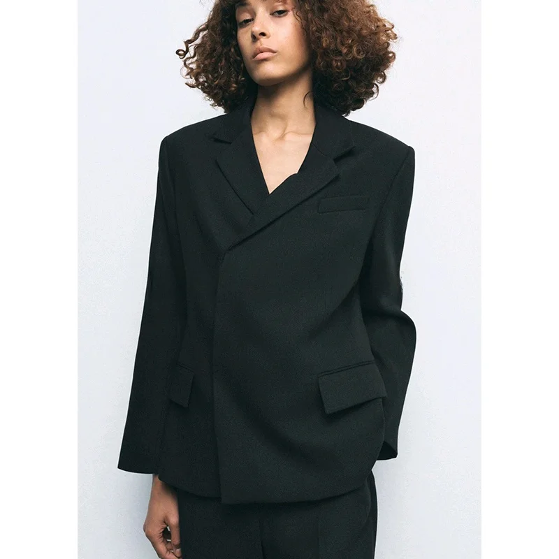 

Spring New Arrival Women's Linen Blend Double Buttoned Suit Jaet Casual orts Two Piece Set Long Sve Button up Faion