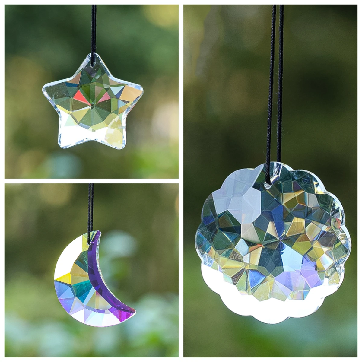 Mandala Crescent Suncatcher Hanging Sun Moon Star Gorgeous Crystal Light Catcher Rainbow Maker Glass Prism Window Garden Decor