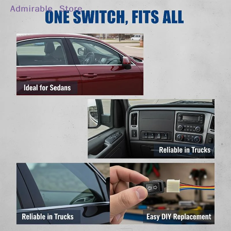 [W]Universal Car Power Window Switch High Sensitivity 5-Pin 12V/24V LED Control Button for Daily Auto Use