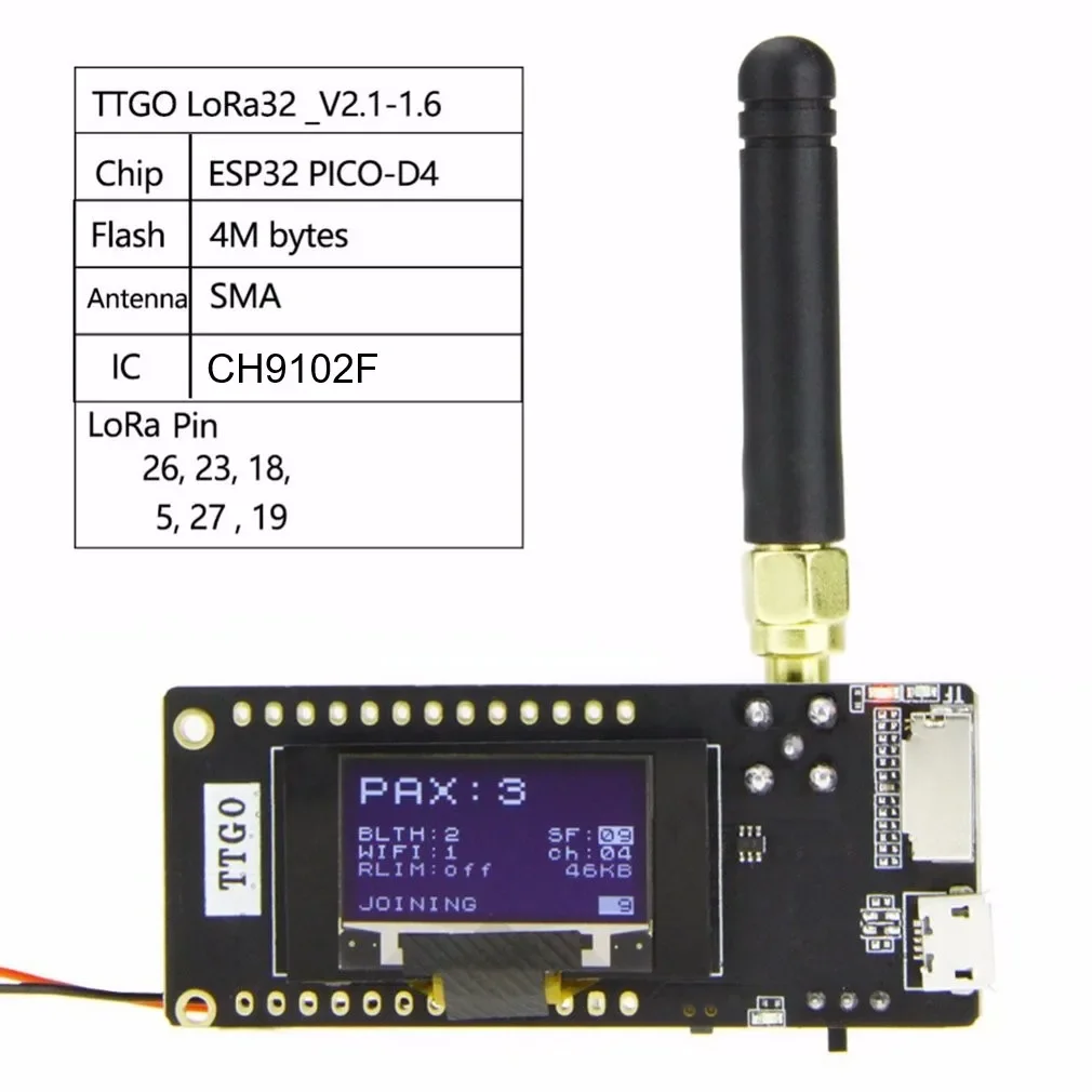 LILYGO® TTGO LoRa32 V2.1_1.6 Version 433/868/915Mhz ESP32 LoRa OLED 0.96 Inch SD Card Bluetooth WIFI Wireless Module ESP-32 SMA