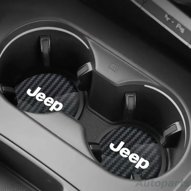 

2Pcs Car Cup Coasters Carbon Fiber Non-Slip Water Cup Mats For Jeep Grand Cherokee WK2 KL Wrangler JK Renegade Commander Compass