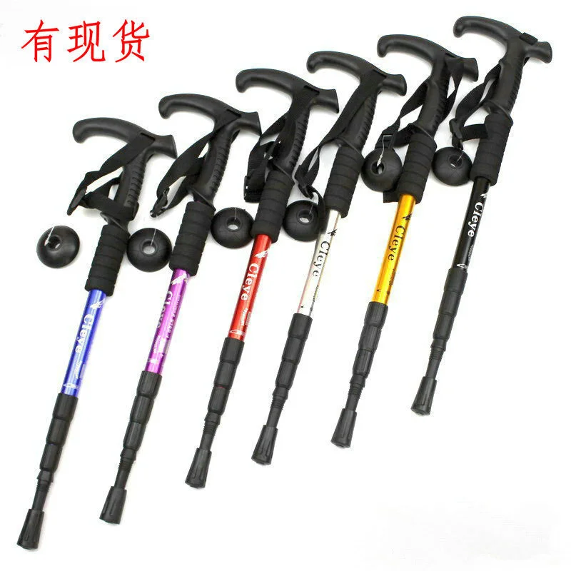 20Pcs Aluminum Alloy Shock-absorbing T-handle Four Section Mountaineering Stick Crutch Outdoor Walking Stick Tourism Products