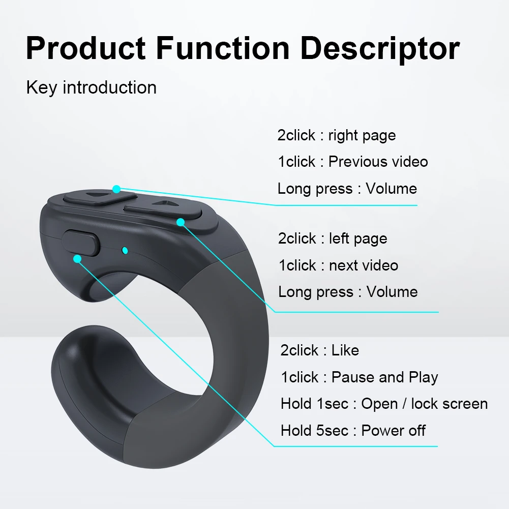 Telecomando Bluetooth Per TikTok, Otturatore Remoto Selfie E Controllo Pagina, Compatibile IOS/Android