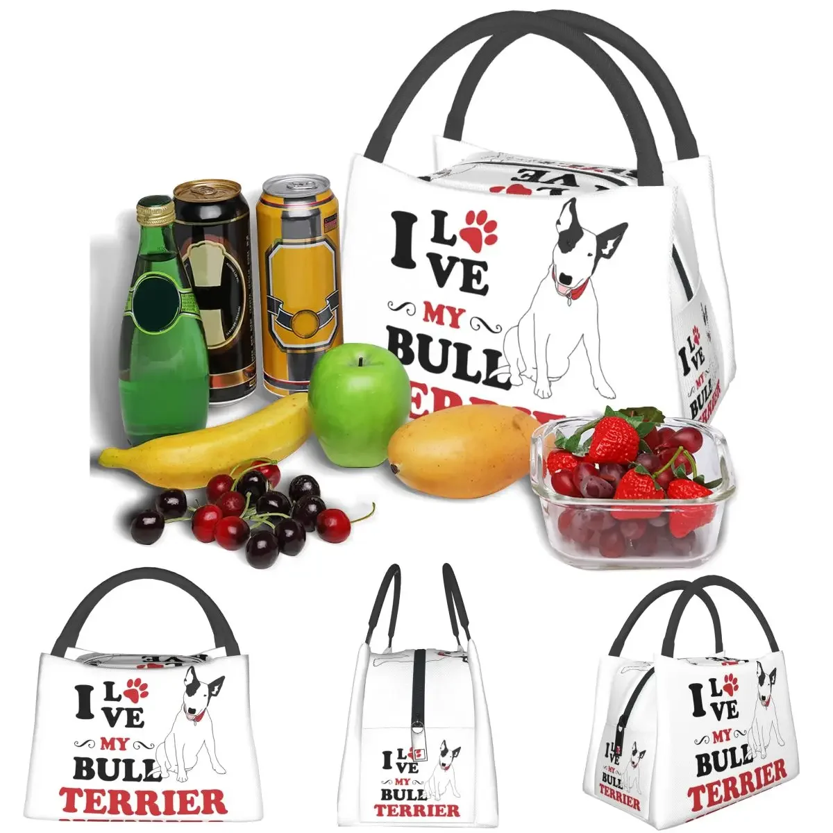 I Love My Bull Terrier Dog Lightweight Handheld Insulated Lunch Bag Aluminum Foil Liner for Adults Students Travel Picnic