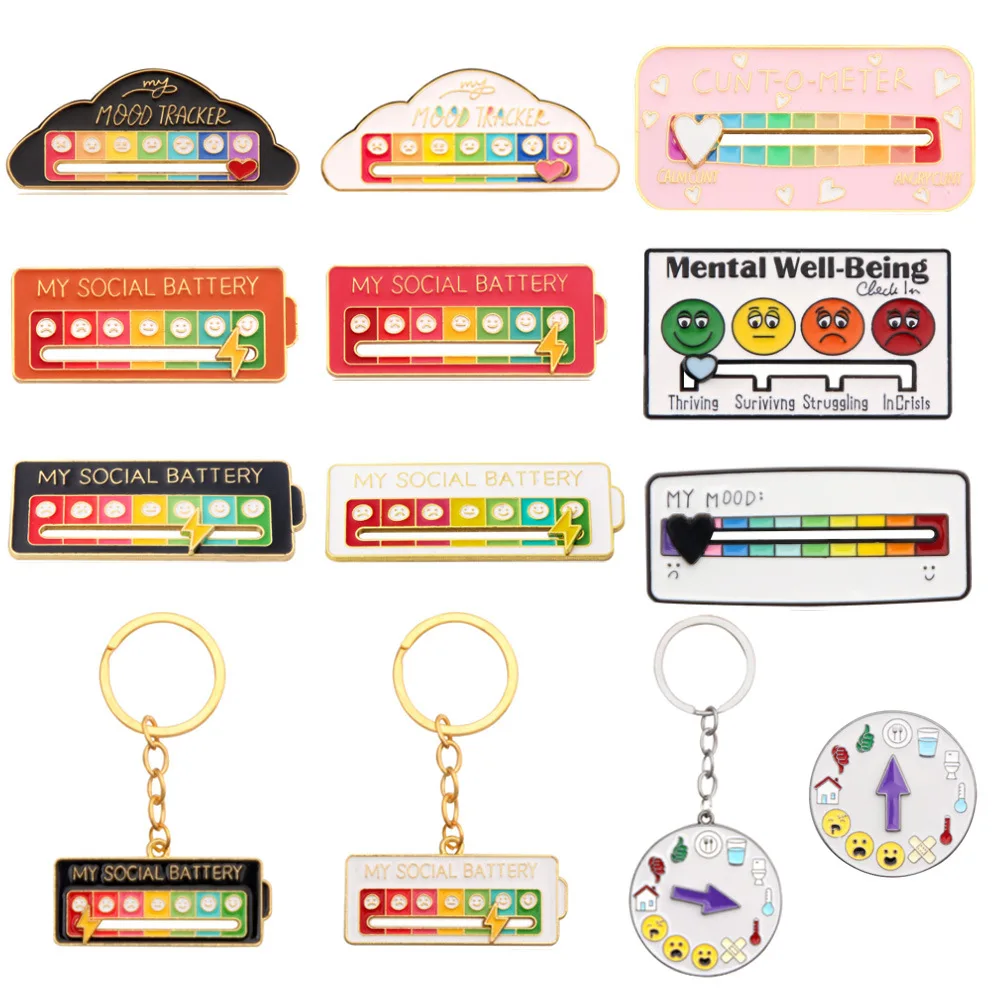 My Social Interactive Enamel Funny Mood Tracker Badge Brooch for 7 Days Mood Expressing for Introverts Gift New 2023