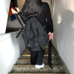 Black Backpack Nylon Unisex Softback Zipper Casual Street Style High-Capacity School Backpack for College Students All-match