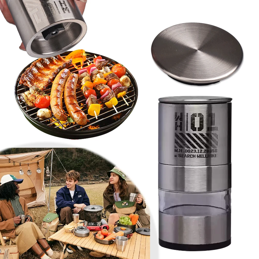 2 In 1 Salt Pepper Mill Stainless Steel Salt Pepper Ginder Portable Seasoning Container for Outdoor Barbecue