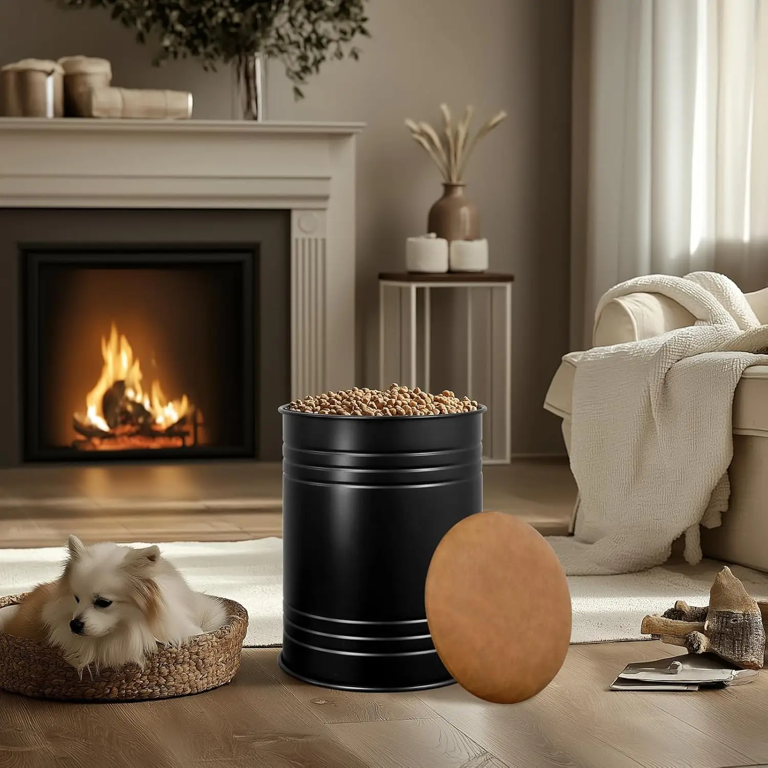 

G-Leaf Metal Barrel Ottoman Storage Stool Set Of 2, Rustic Accent Side Table With Round Upholstered Lid, Farmhouse End Table