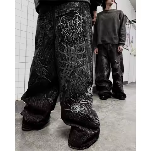 Street Fashion Trend Centipede Embroidered Jeans Women and Men Harajuku Y2K New Hip Hop Joker Wide Leg Pants Couple Casual Jeans