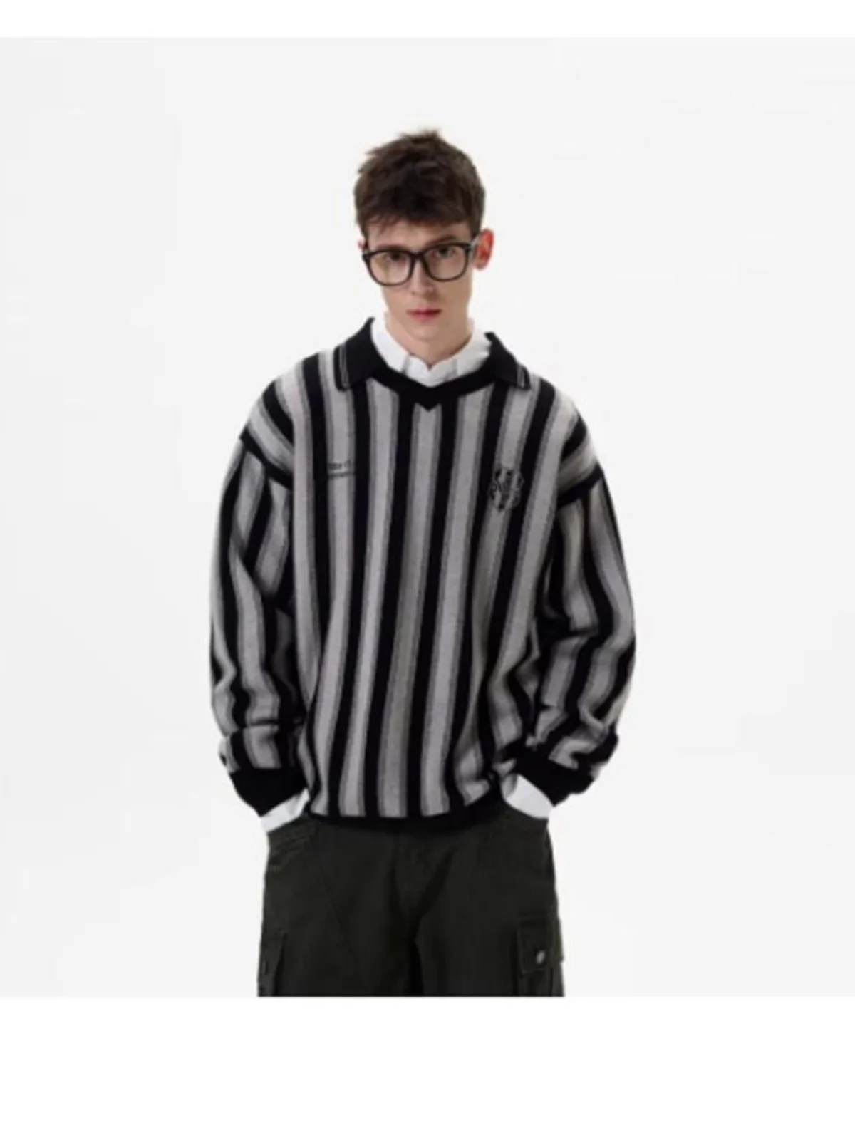 

Vintage Striped Jersey Loose Knit Sweater ex Casual Faion Spring Autumn Long Sve Youth Urban Sle Faionable Sweater