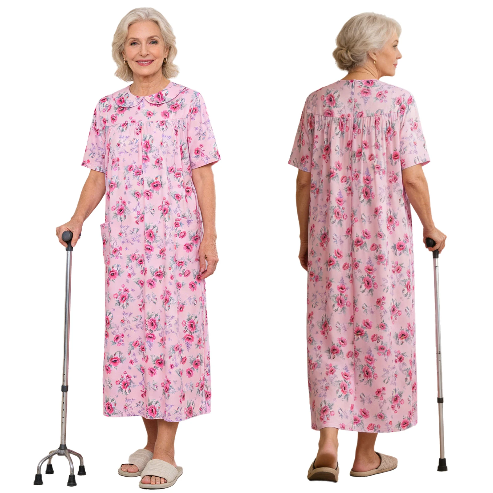 Women Elderly Alzheimer Disabilities Special Needs Clothing Back Button Anti-strip Print Loose Casual Caring Dress Loungewear