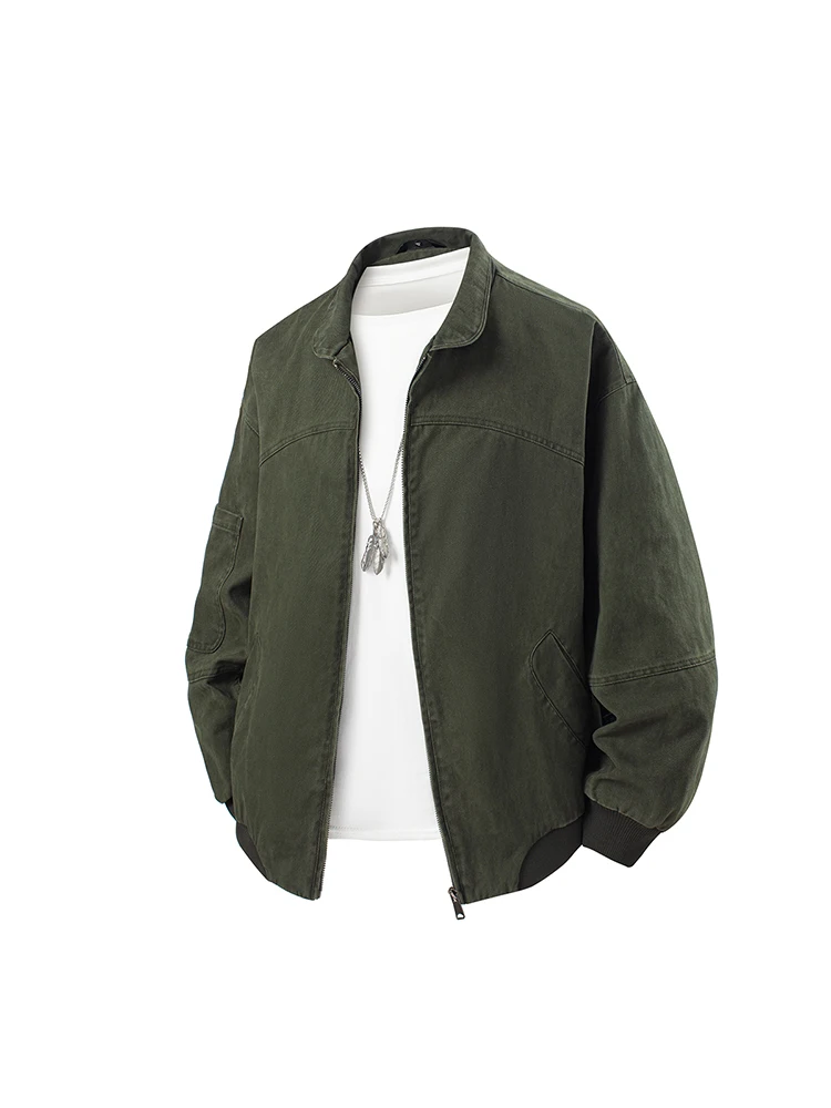 

Faionable Pure Color Pilot Jaet Men's Early Autumn 2025 New Stand Collar Haome Outdoor Versatile Workwear Cotton Long ...