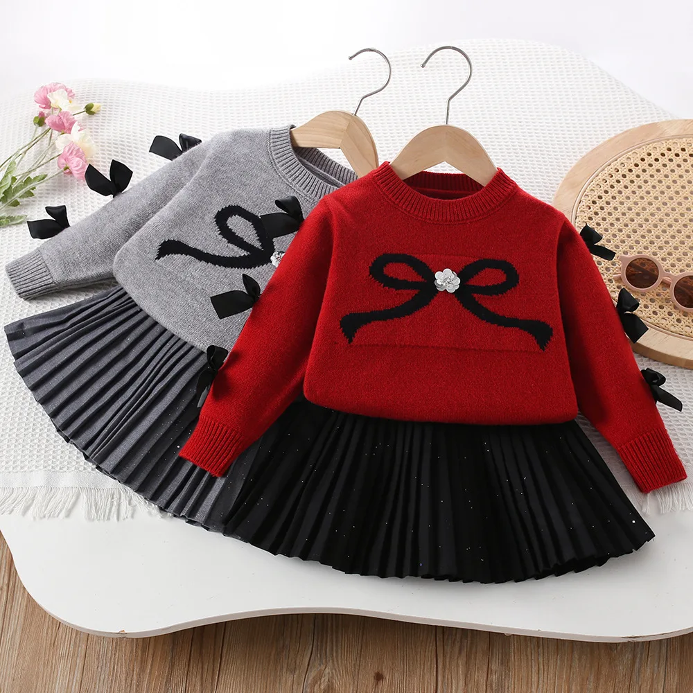 

Платье для девочек, комплекты одежды, весенне-осенние детские шерстяные свитера из джерси, топы, юбки, детский праздничный костюм из 2 предметов для малышей, вязаная одежда