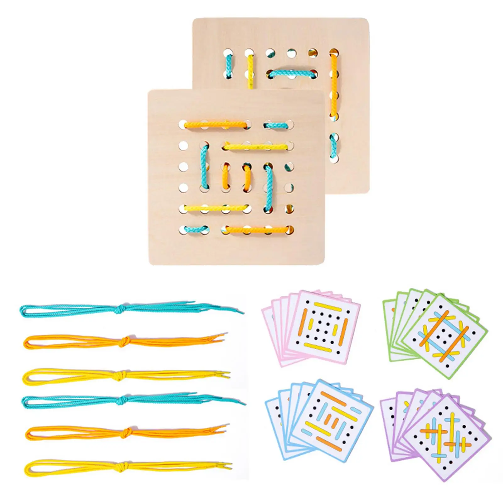 Juego de roscado de cuerda para niño y niña, juguete educativo de cordones de madera, formas de cordones, regalo de cumpleaños, edad de 3, 4 y 5 años