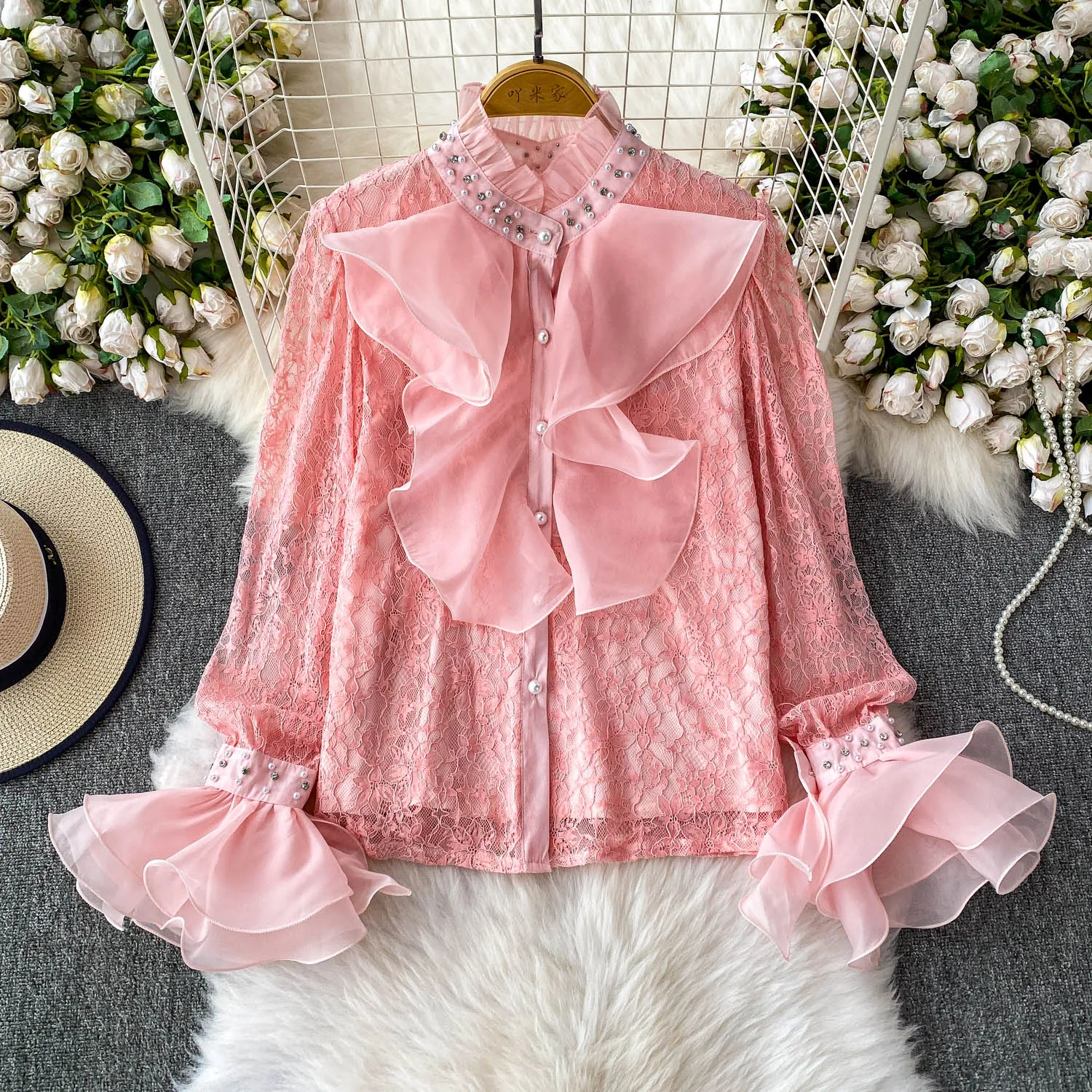 

Женские винтажные топы, рубашки, женские кружевные лоскутные блузки с оборками и бисером, милые деловые рубашки для свадьбы, дня рождения, офиса