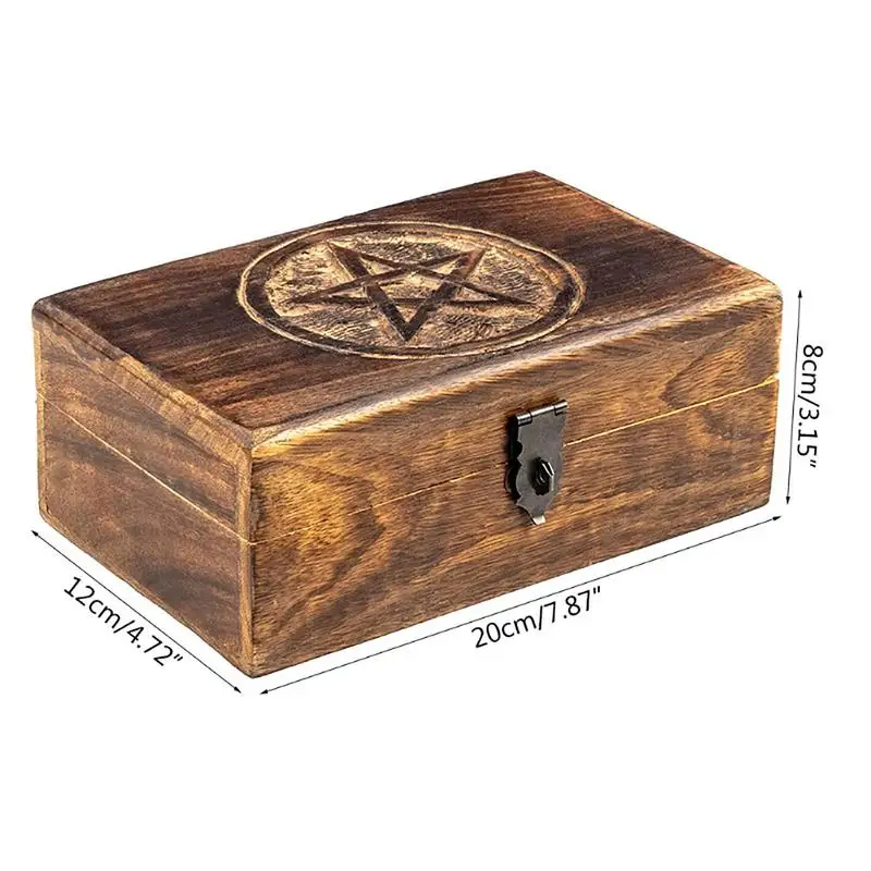 Wooden Jewelry Storage Box Antique Star Carved Trinket Box Storage Case Chic Organizer Tarot Cards Necklaces Unique Home Decor