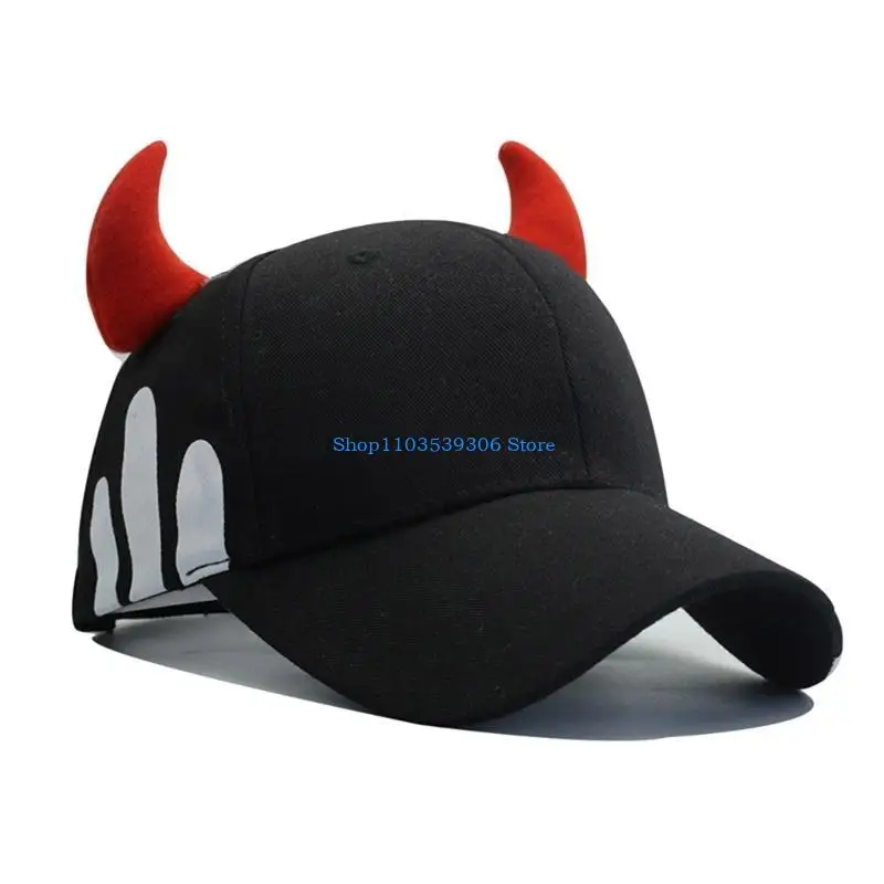 

400A Devil Horn Baseball Hat for Women Men Breathable Sun Hat Popular Adjustable Baseball Caps 2000s Hiphop Dancing Hat Headwear