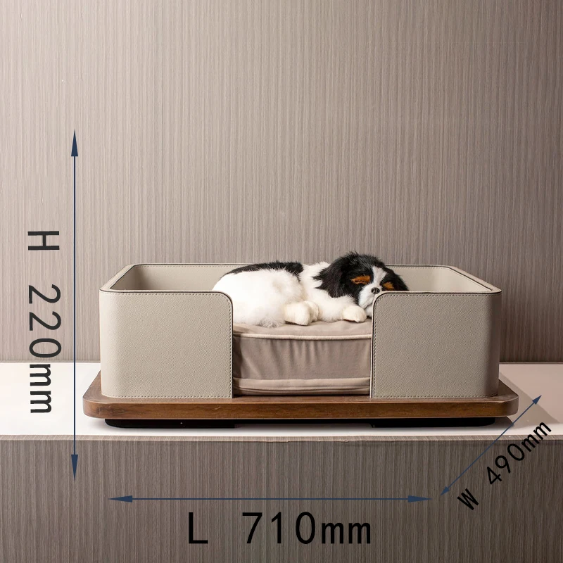 Modern Solid Wood Leather Pet Bed Kennel Semi-Enclosed Small Dog All Seasons - Image 2