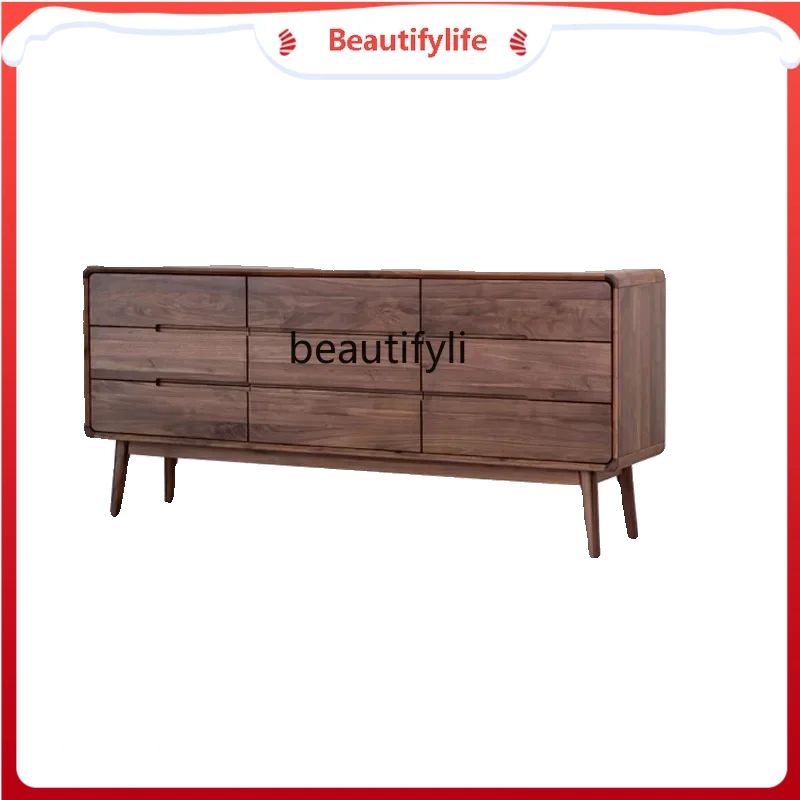 

K185 K185 North America Black Walnut Solid Wood Nine-Drawer Cabinet Locker All Solid Wood TV Bench for Bedroom Nordic Log Simple
