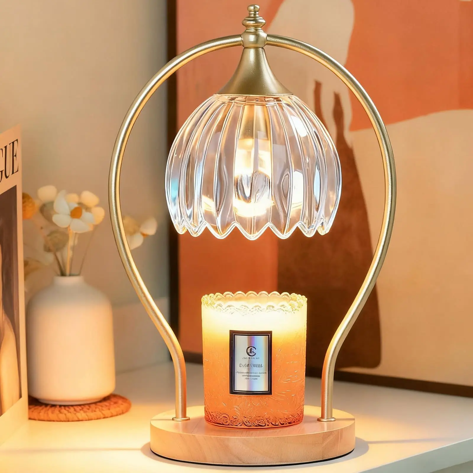 Flameless Candle Warmer Lamp Glass Cover Retro Aroma Diffuser Light Desk Decor Scented Wax Melter
