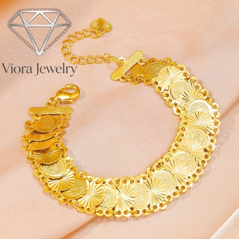 Viora Jewelry Middle Eastern Handwear Fashion Women's 9999 24K Real Gold Dubai Bridal Jewelry Light Luxury Wedding Bracelet