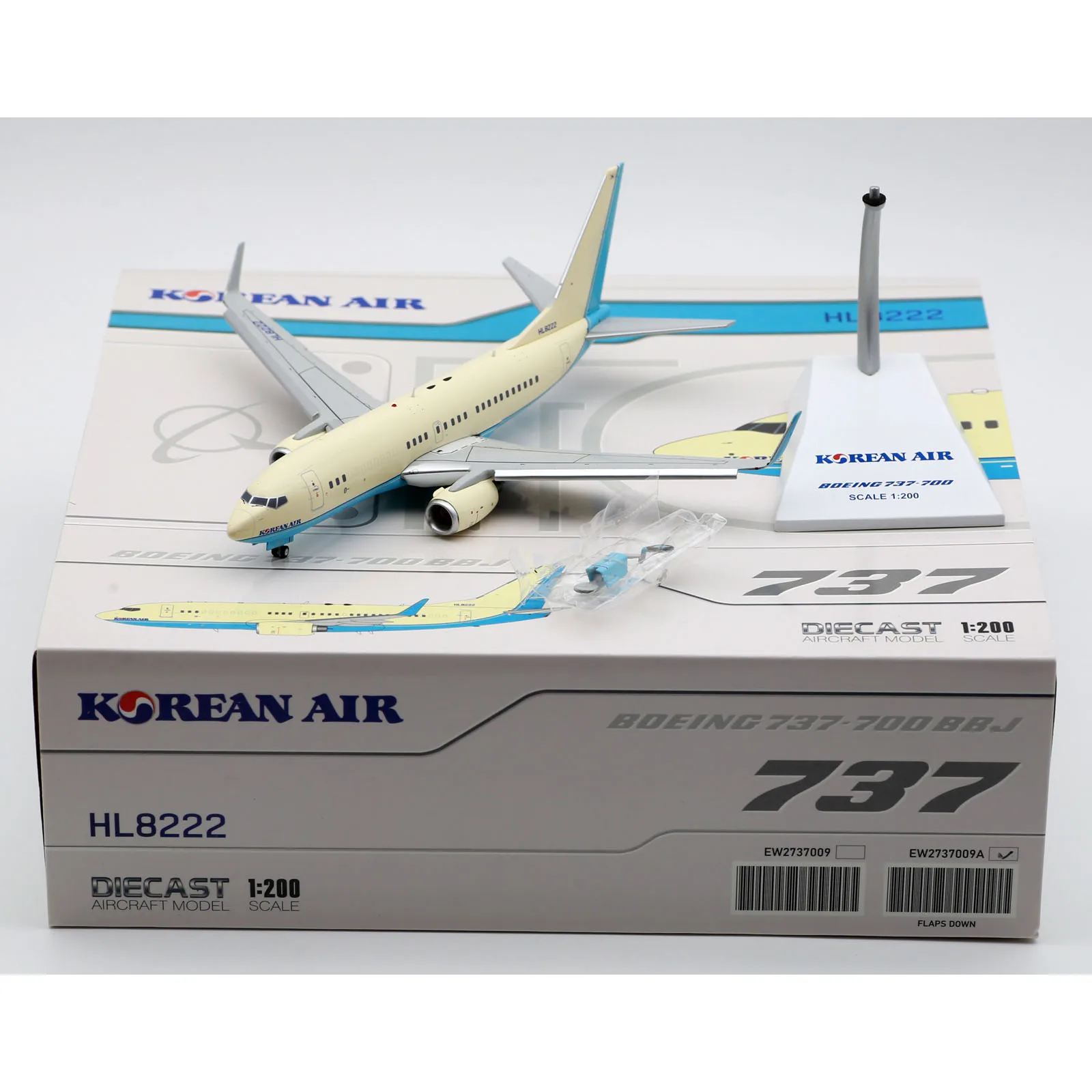 

EW2737009A Alloy Collectible Plane Gift JC Wings 1:200 Korean Air Boeing B737-700(BBJ) Diecast Aircraft Model HL8222 Flaps Down