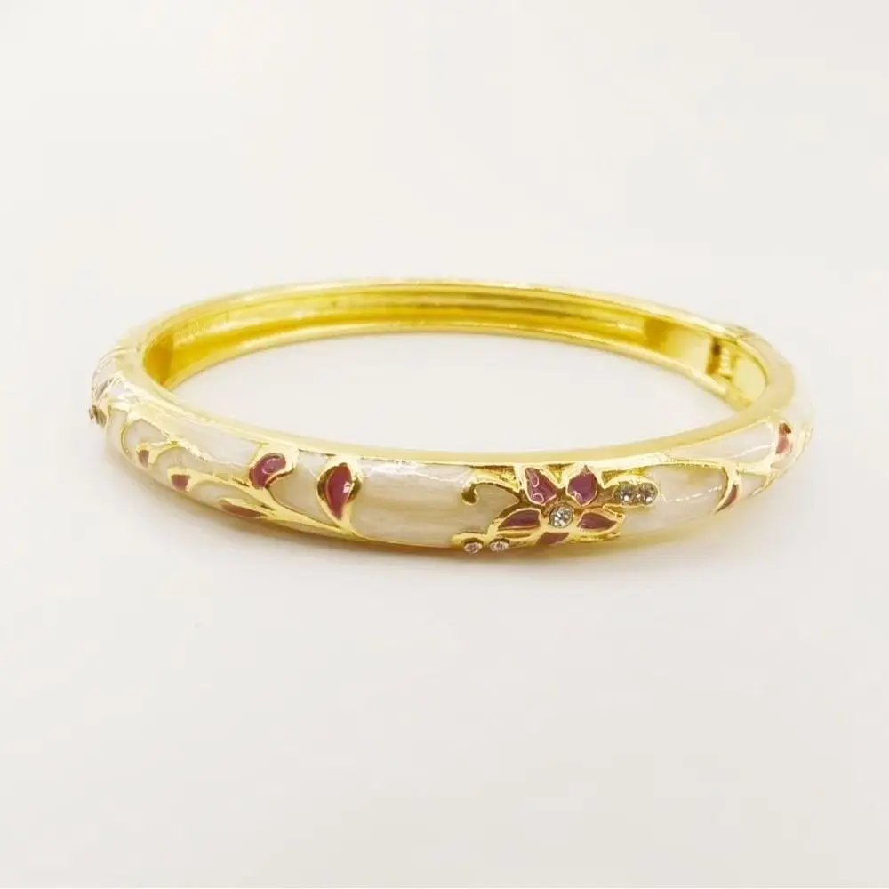 Fashion Colorful Vintage Cloisonne Bangle Enamel Chinese Flower Bangle Ethnic Classic Women's Hand Bracelet Ladies