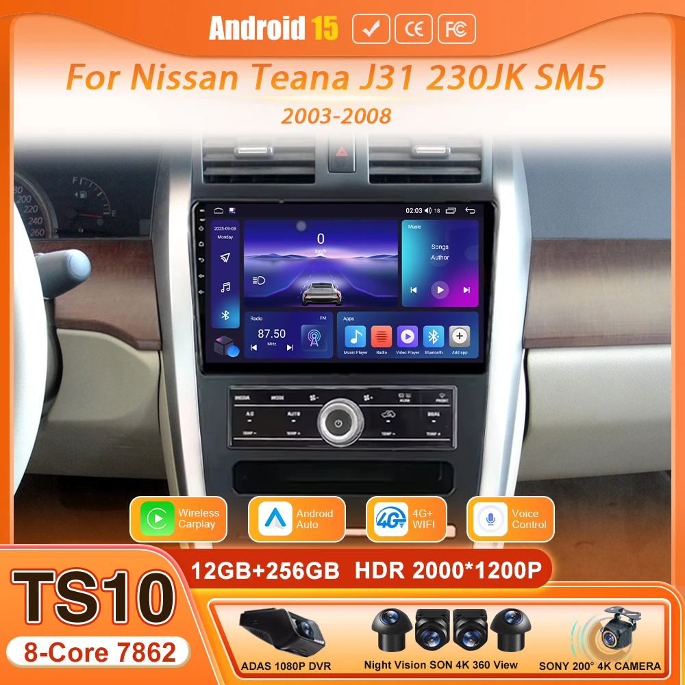 Android Car Radio Carplay Auto Head Unit Multimedia Video Stereo GPS 2din Navigation For Nissan Teana J31 230JK SM5 2003 - 2008