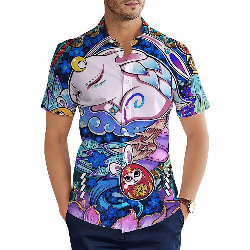 HX Ukiyo-e Shirts Funny Cute Zodia Mouse Art 3D Printed Casual Shirt Short Sleeve Tops Harajuku Hawaiian Shirt Camisas