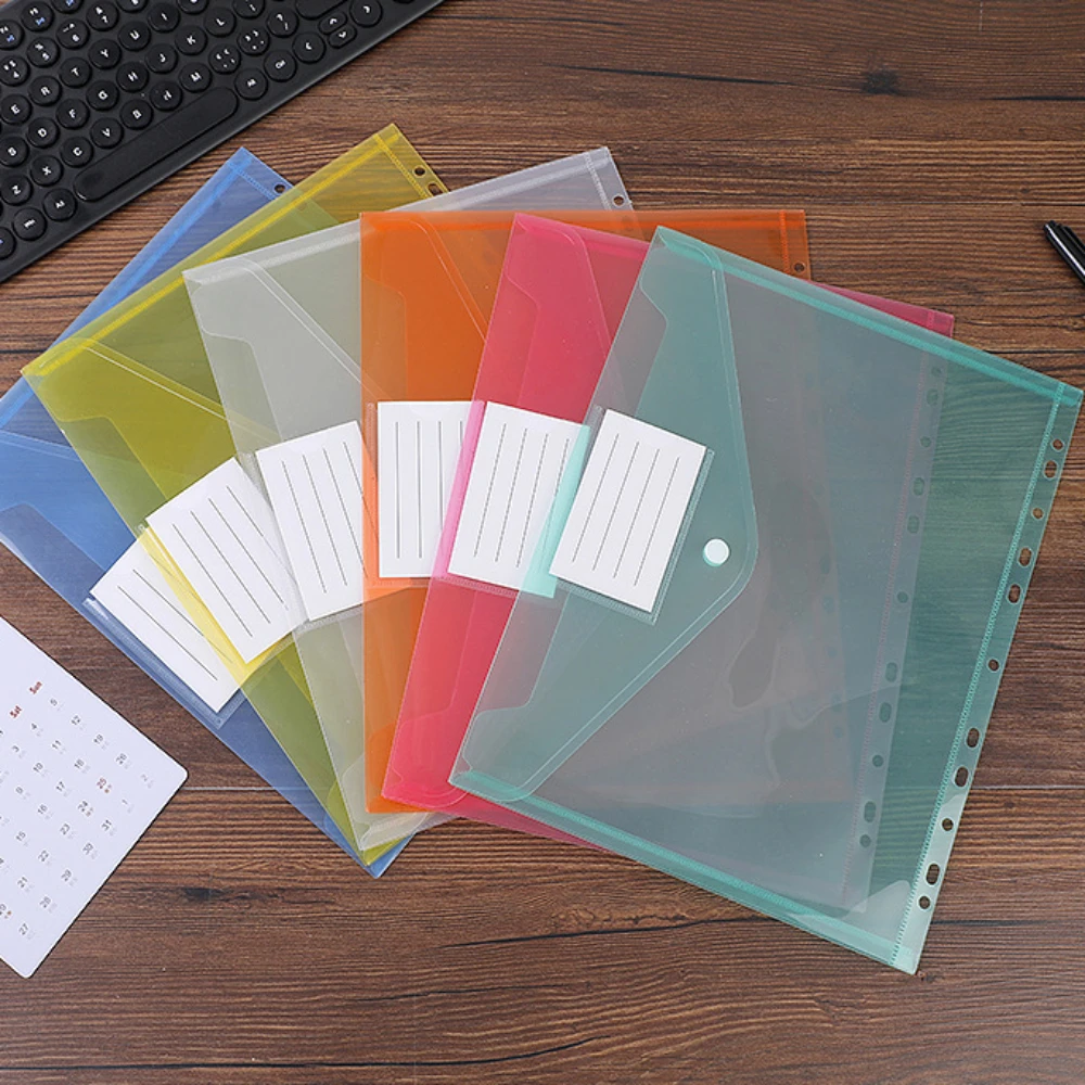 10pcs 11 Holes 31*24cm File Bags with Label Stickers Document Orginizer Storage Bag for Student Test Paper Office Files