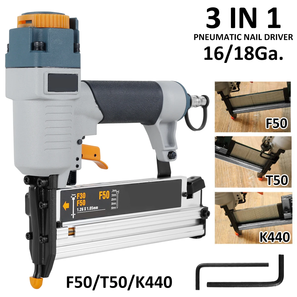 Powered Nailer Pneumatic Nail Gun T50 F50 440K 16Ga/18Ga Air Brads Nailer Cordless for Carpenter Fence Floor Furniture