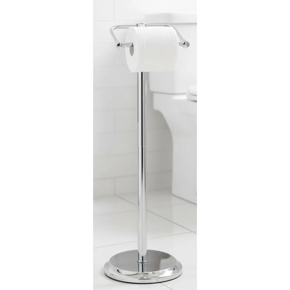 

Free Standing Toilet Paper Holder with Weighted Base, Holds Jumbo & Standard Rolls, Chrome Finish for Modern Bathrooms