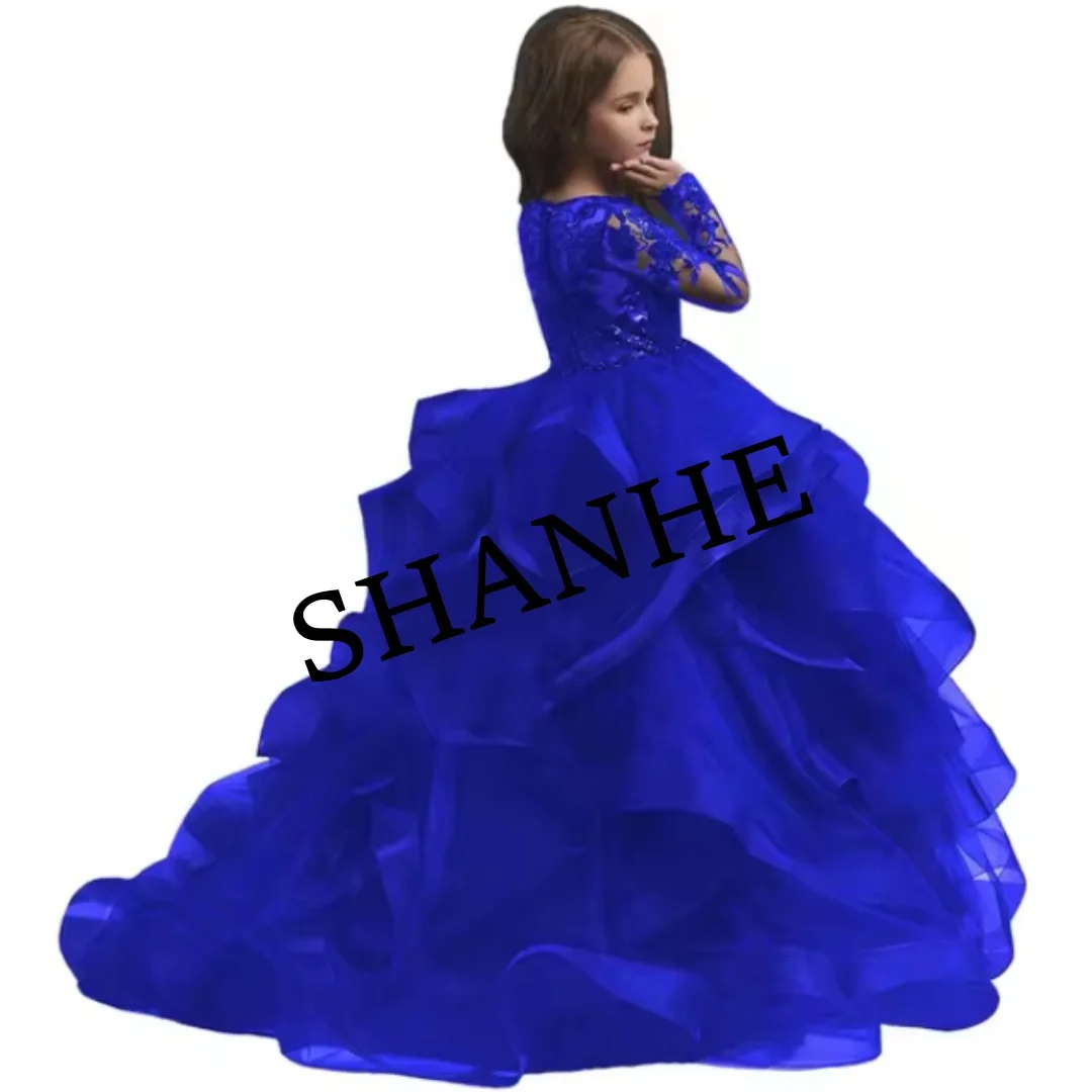 CustomizedTulle Flower Girl Dress For Wedding Sequined Lace Princess Pageant Dresses Toddler Girls Full Sleeve Birthday Party Ba