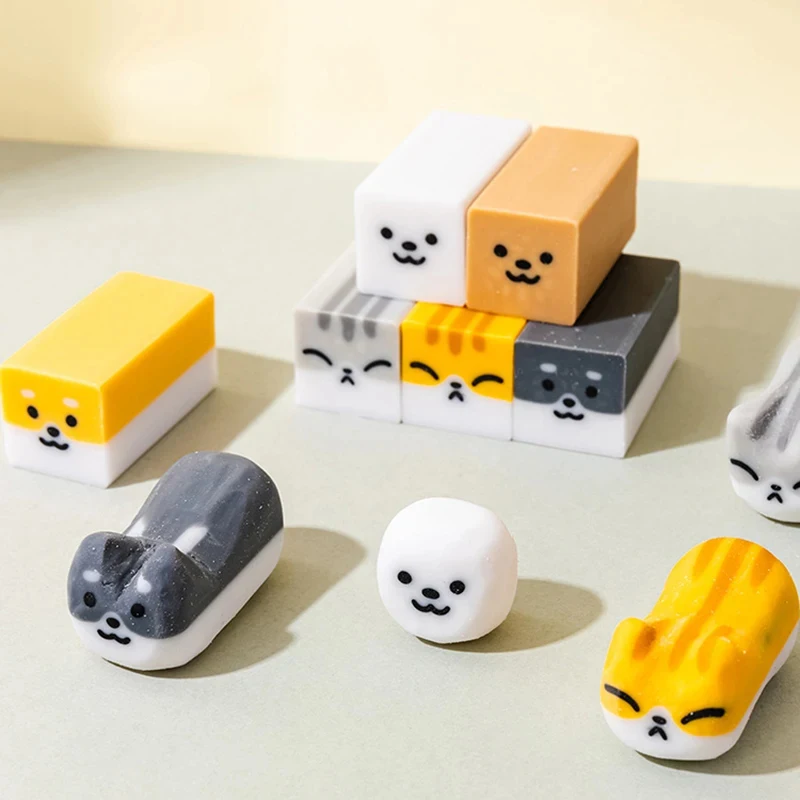 Cute Kawaii Animal Erasers Random Styles Of Cat Dog Fun Wipe Clean Less Debri Office Stationery Supplies For Students Gift