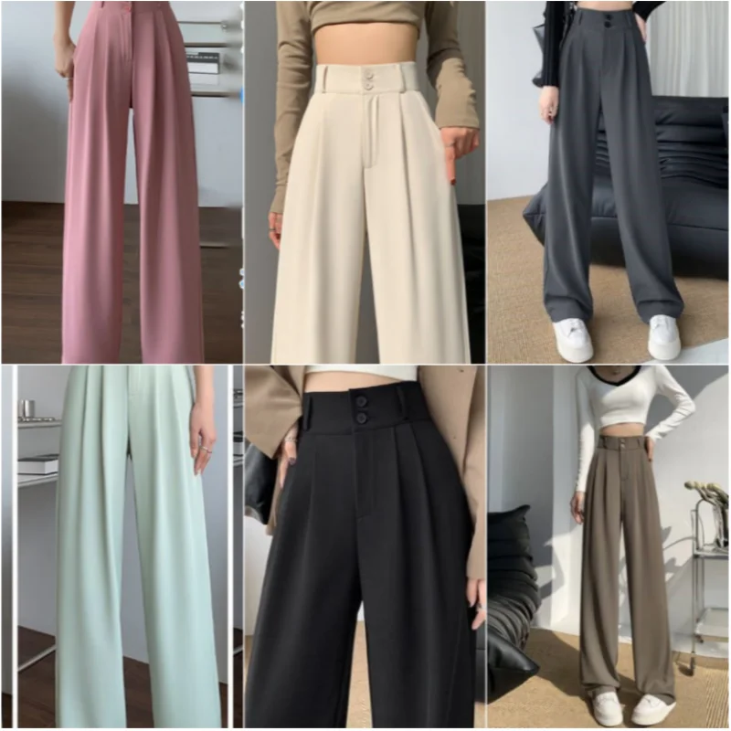 Women’s Wide Leg Pants Women Korean Style High Waist Black Trouser Office Ladies Fashion Loose Grey Suit Trousers Streetwear