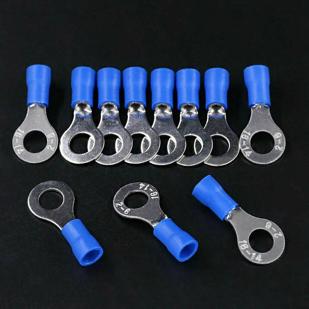 10/50/100PCS Blue RV2 Insulated Ring Terminals Wire Cable Electrical Crimp Connectors 16-14 AWG Kit M3/M4/M5/M6/M8