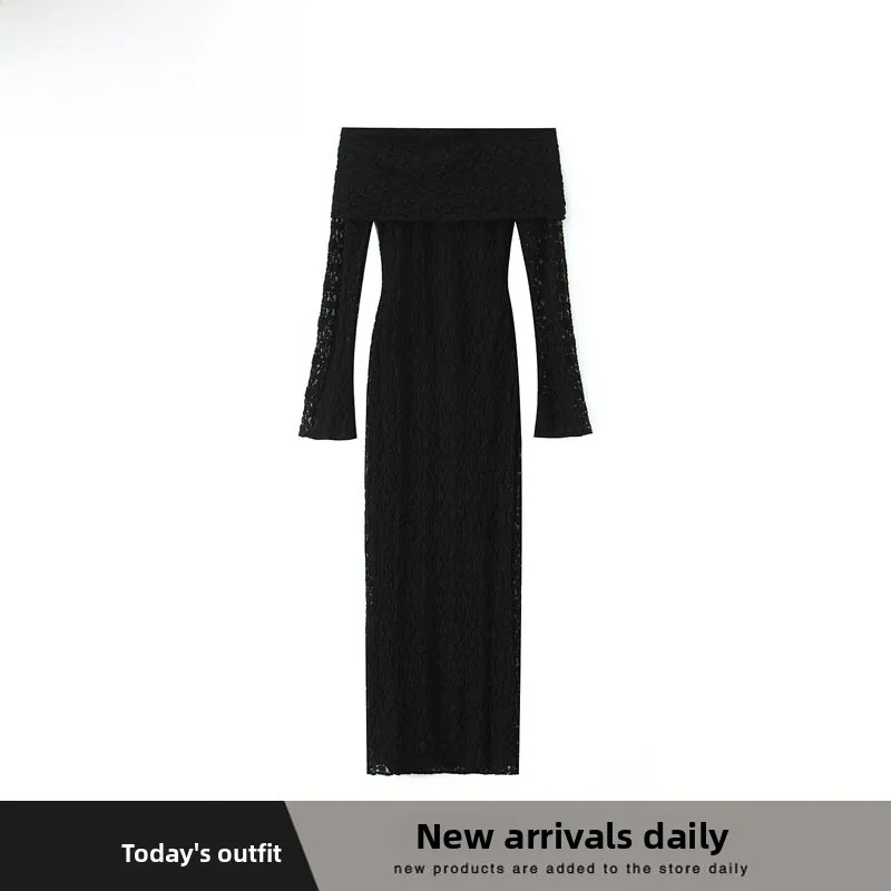 

Faionable Versatile Sexy Lace Bustier Dr ZA New Women's Wear ZR Sle Long Sve One oulder Ci Commute Dr