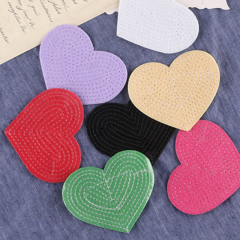 5Pcs Sequined Heart-shaped Pink Colorful Patch Glitter Stickers DIY Fabric Appliques Embroidered Iron On Coats Jeans Pants Badge