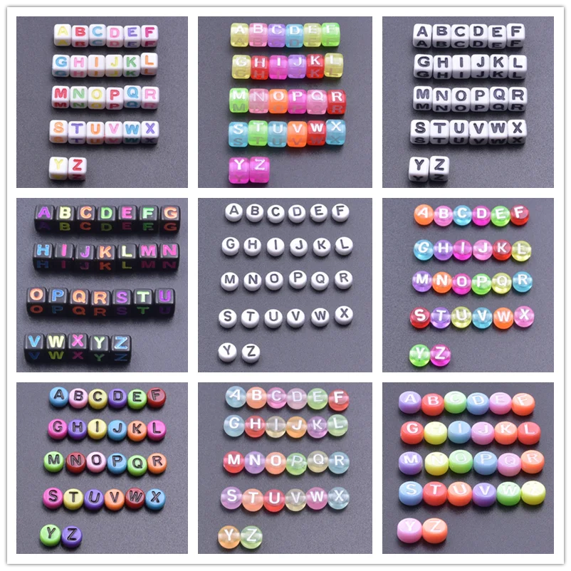 50pcs/Lot Random Mix 26 Letters Rainbow Color Acrylic Round Block Spacer Beads For Jewelry Making Supplies Handmade Materials