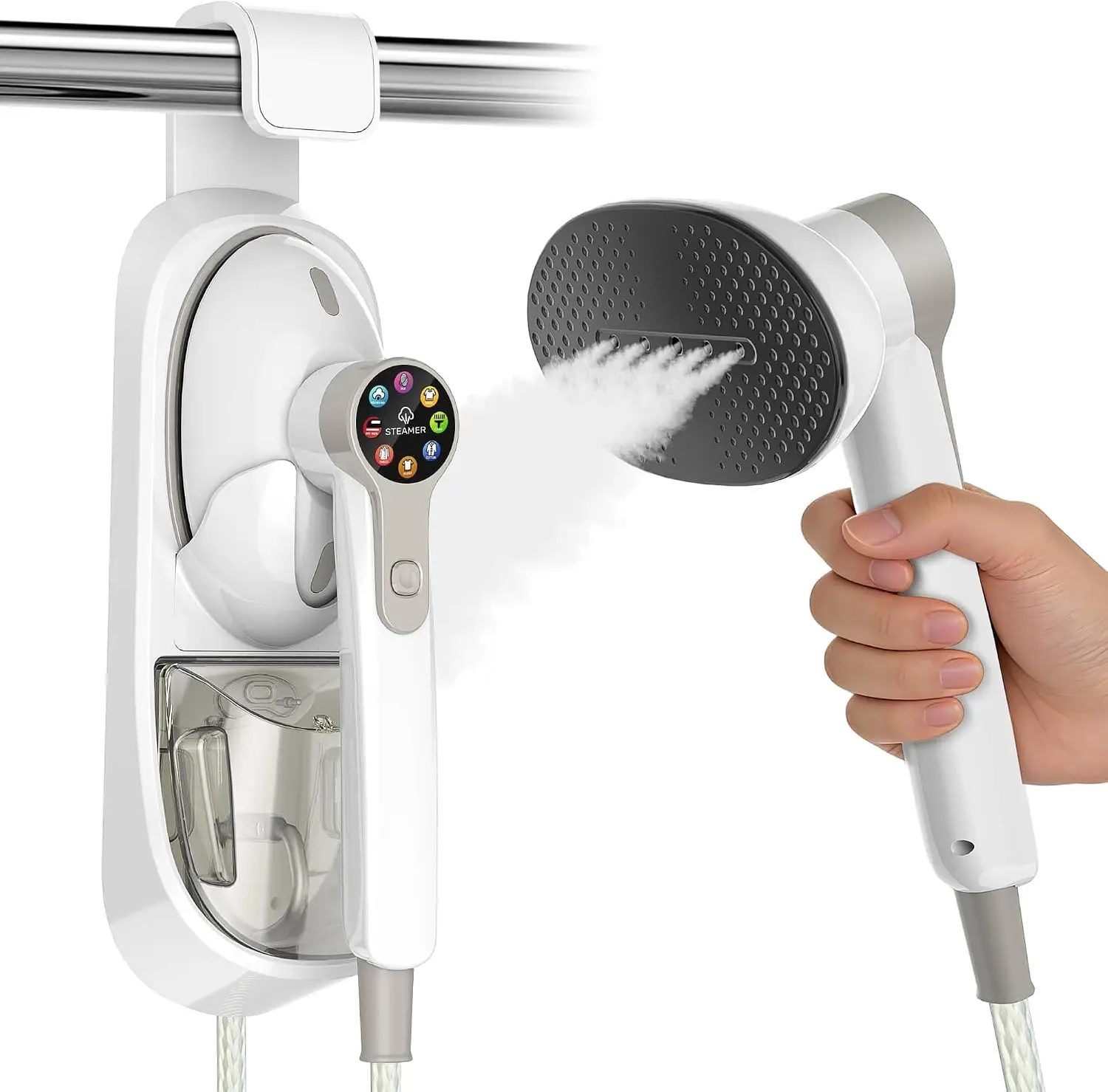 Garment Steamer for Clothes - 1500W Power Steam, 400ml Tank, 30s Fast Heat | 30 Mins Steam, 7+1 Modes, LED Display, Auto-Off, Self-Cleaning, Easy Storage, Anti-Drip, Large Panel for Home, Business