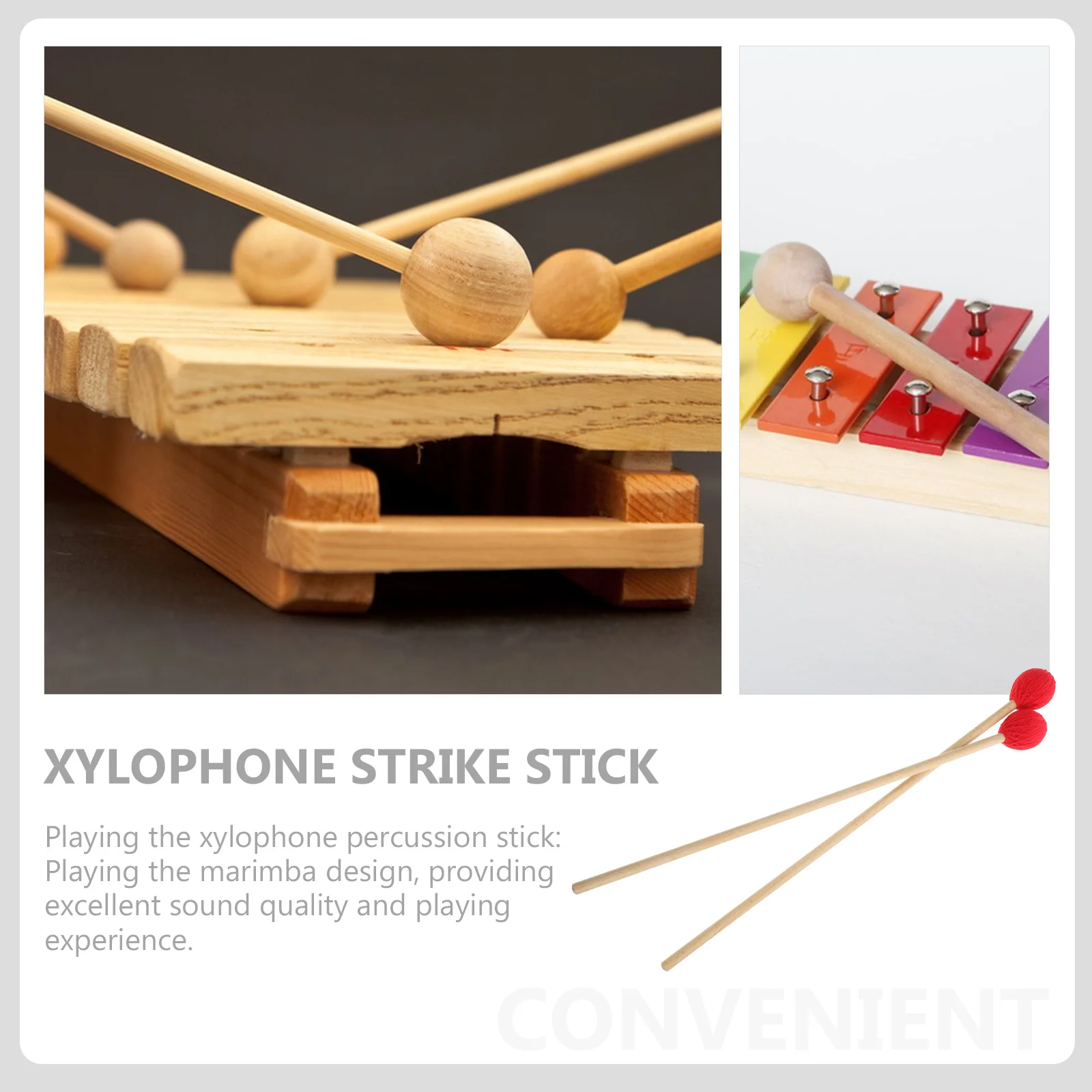 

1Pair Marimba Mallets Wooden Handle Wool Wrapped Design for Rich Sound Percussion Instrument Accessories for Xylophone Tongue