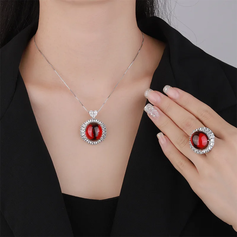 New Jewelry European and American Style Pigeon Blood Red Corundum Blue Spinel Plain Light Luxury Set Main Stone 18*20