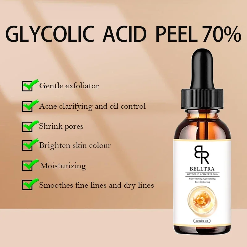 70% kwas glikolowy peeling chemiczny przeciwdziałający starzeniu, rozjaśniający drobne linie pigmentacja skóry blizny potrądzikowe 30ml