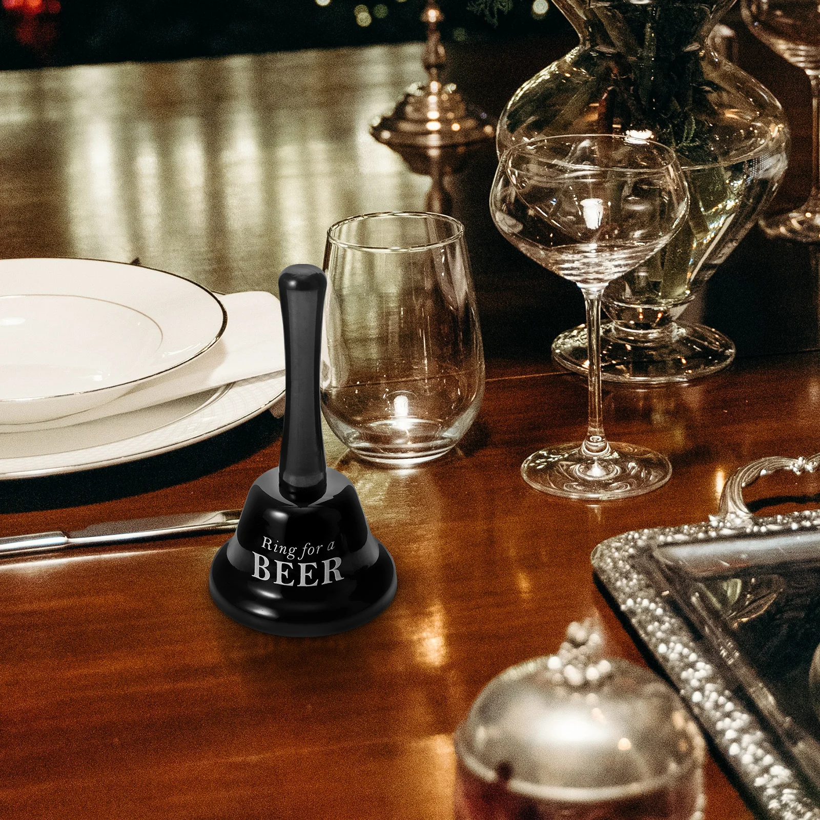 

SEWACC Loud Ringing Metal Hand Bell for Bar Cafe Party Service Letter Design Black