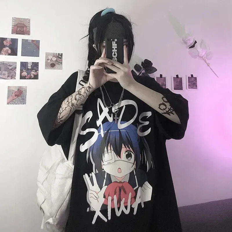 Anime Harajuku Women T-shirt New Korean Short-Sleeved T-Shirt Version Loose Fashion Woman Blouses 2022 Summer Y2k Clothes Tops