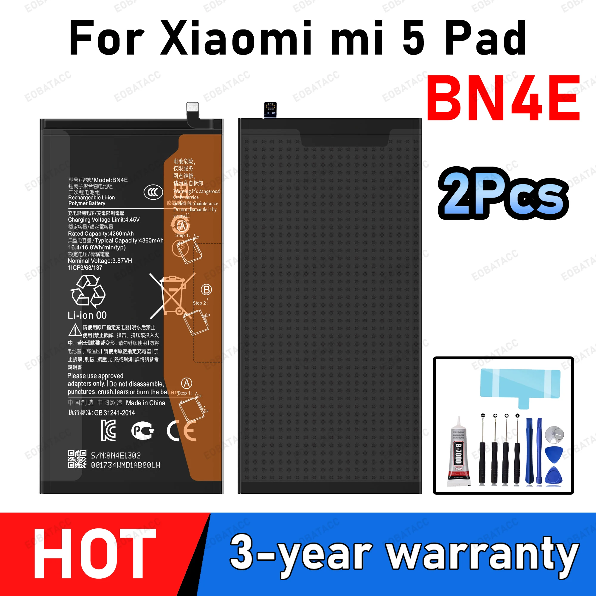 

2Pcs 100% New High Quanlity BN4E Xiao Mi Replacement Battery 4360mAh For Xiaomi Mi Pad 5 Pad5 Tablet Battery Batteries