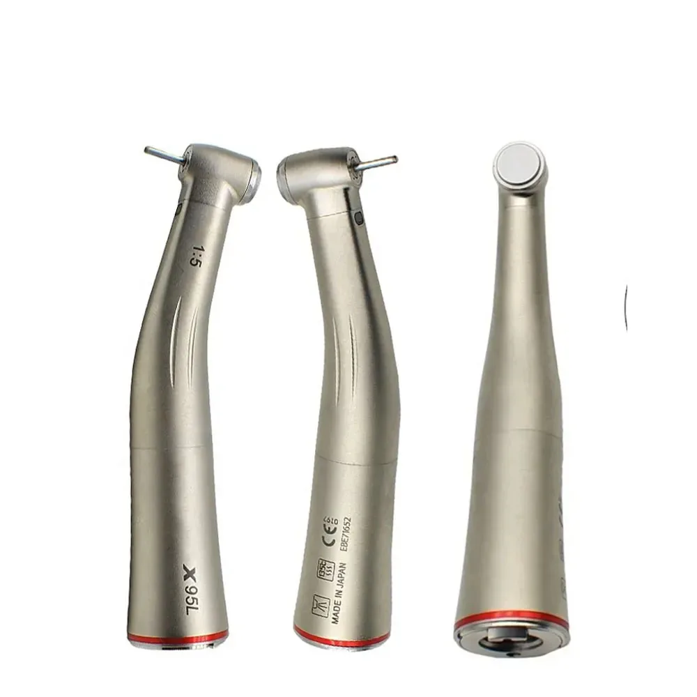 Dentst Dental Low Increasing Speed Handpiece X95L 1:5 Against Contra Angle LED Optic Fiber Inner Water Spray Red Ring Handpiece