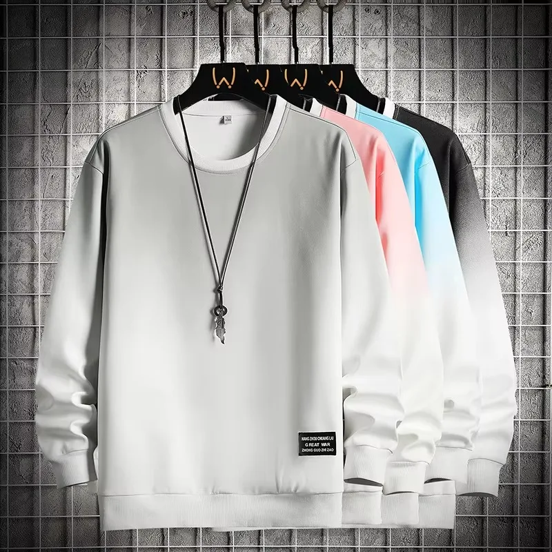 2026 Men's New Fashion Round Neck Sweatshirt Long Sleeve Base Layer Casual Gradient Top For Spring And Autumn
