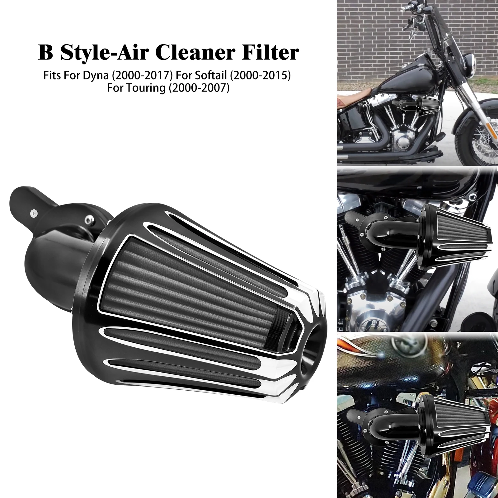 

Motorcycle Air Filter Air Cleaner System Black For Harley Touring Softail Dyna FXR Breakout Fat Boy Road King Electra Glide FLHT